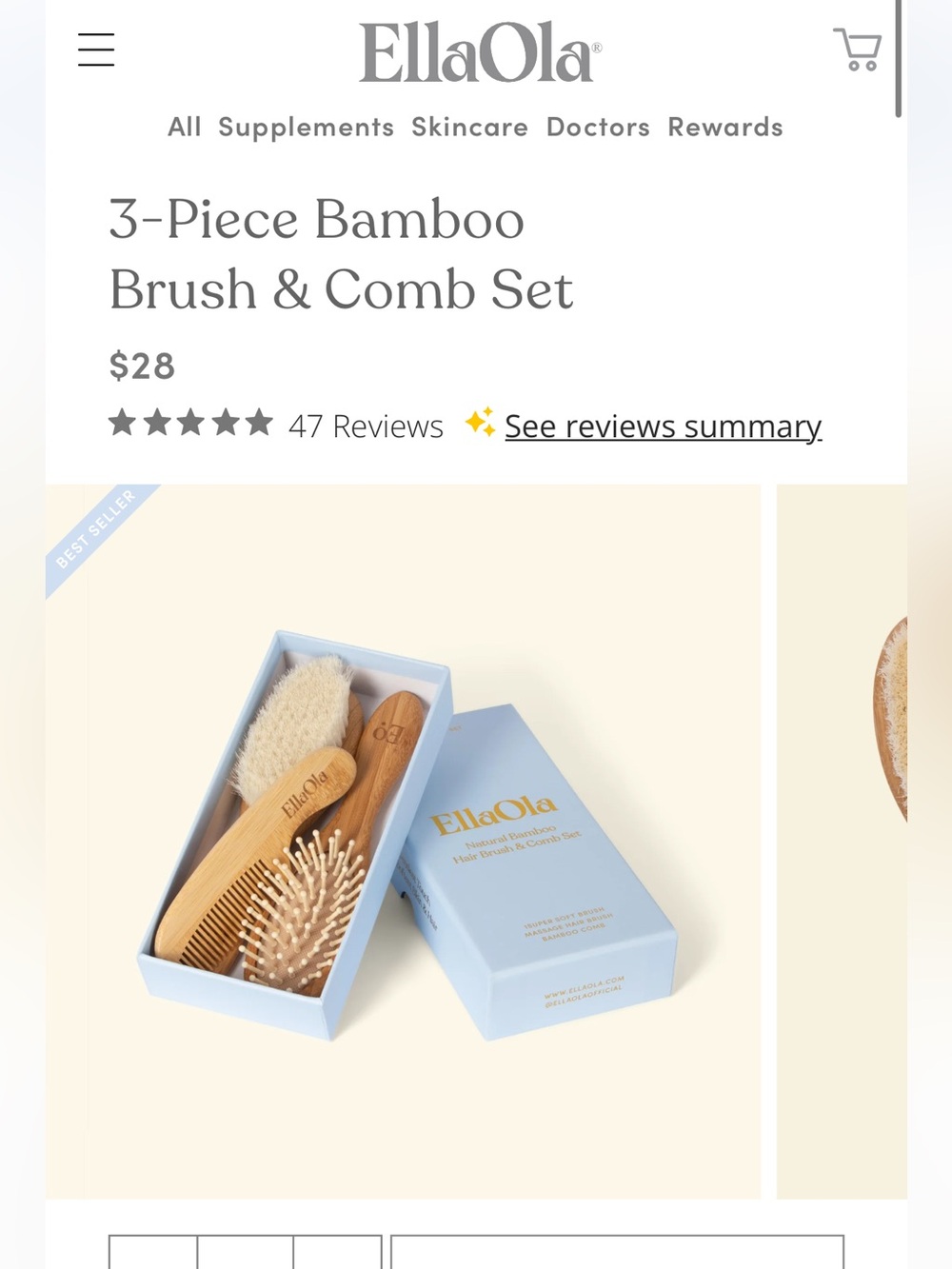 EllaOla 3-Piece Bamboo Brush & Comb Set